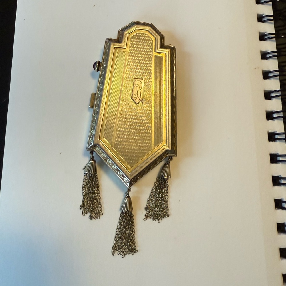 Antique Gold tone Compact with Tassels